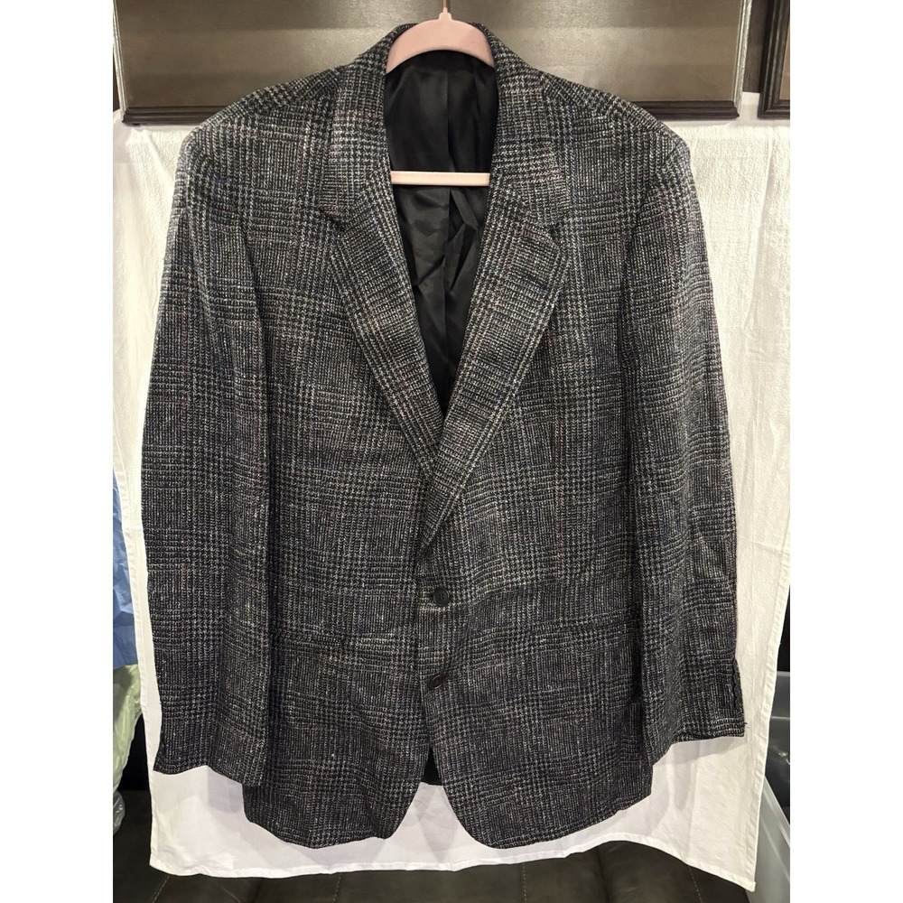 Vintage Botany 500 100% Pure Silk Sport Coat Blazer USA Union Made Glen Plaid44R